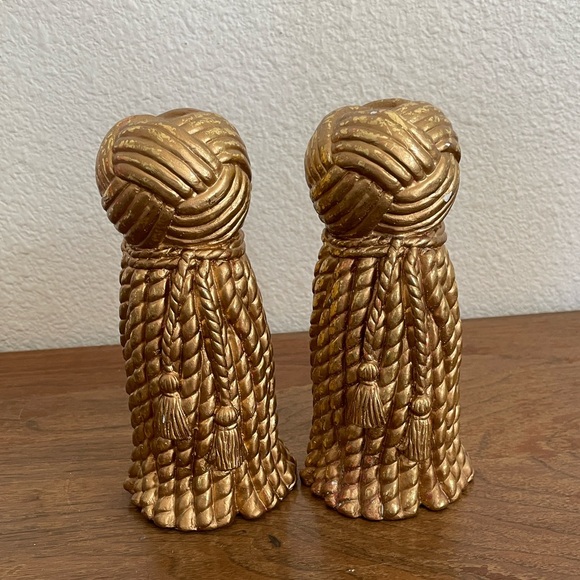 2 Taper Candle Holders Gold Rope and Tassel 8” - Picture 1 of 12